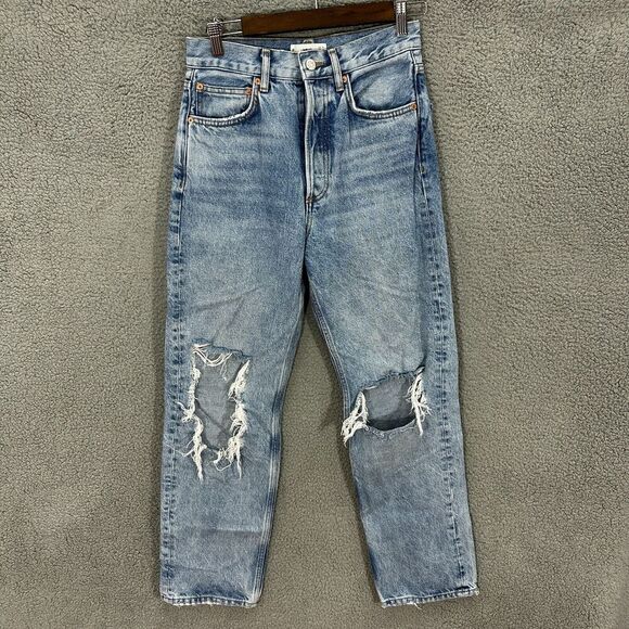 Mango mng Jeans Womens 4 Selina Button Fly Wide Leg‎ Light Wash Distressed Boho - Picture 1 of 11